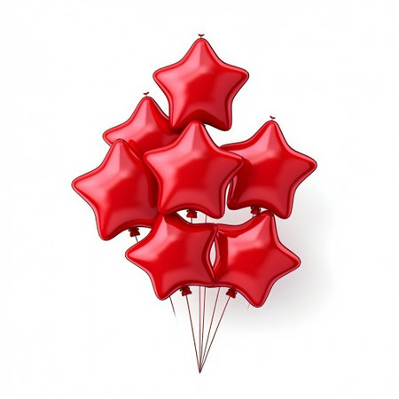 Cluster of Red Star-Shaped Balloons Isolated on White. Generative ai. High quality illustrationの素材