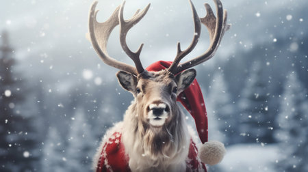Santa Claus Reindeer in a Snowy Winter Wonderland. Generative ai. High quality illustrationの素材