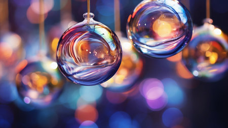 Elegant Christmas Baubles with Festive Reflections. Generative ai. High quality illustrationの素材