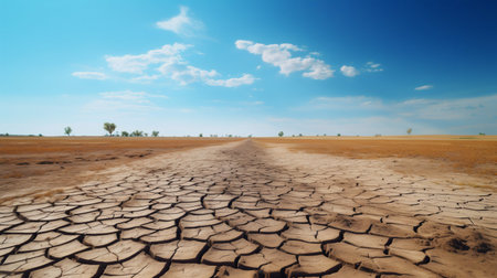 Parched Earth Under a Clear Blue Sky. Generative ai. High quality illustrationの素材