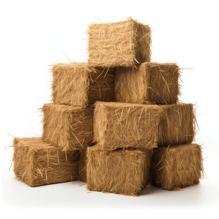 Stacked Hay Bales Isolated on White Background. Generative ai. High quality illustrationの素材