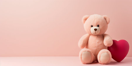 Teddy Bear with a Heart on Pastel Background. Generative ai. High quality illustrationの素材