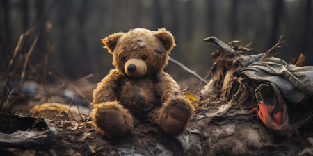 Forgotten Teddy Bear in a Derelict Environment. Generative ai. High quality illustrationの素材