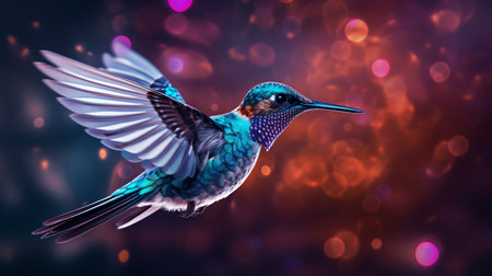 Vibrant Digital Hummingbird in Cosmic Space. Generative ai. High quality illustrationの素材