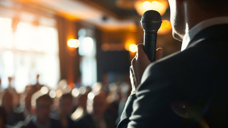 Confident Speaker at Corporate Event. Generative ai. High quality illustrationの素材