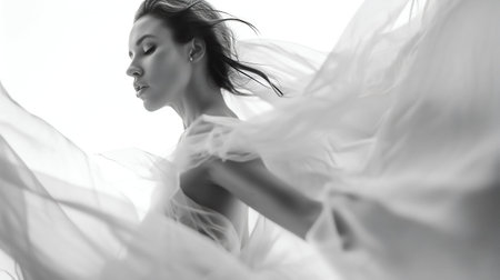 Ethereal Bridal Beauty in Flowing Veil. Generative ai. High quality illustrationの素材