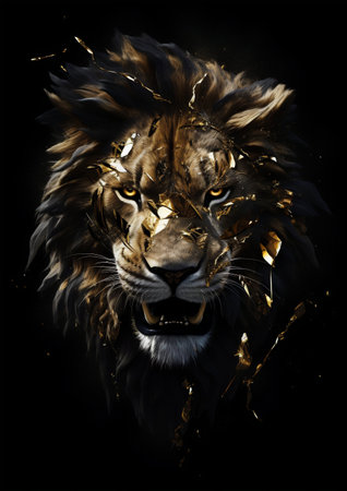 Majestic Abstract Lion in Golden Splendor. Generative ai. High quality illustrationの素材
