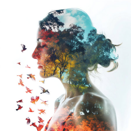 Nature's Silhouette: A Portrait of Woman and Wilderness. Generative ai. High quality illustrationの素材
