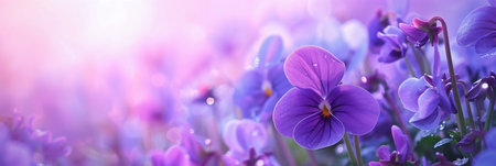 Delicate Viola Flowers Bathed in Soft Light. Generative ai. High quality illustrationの素材