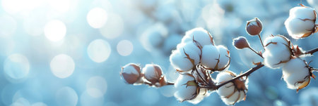 Cotton Branches on a Soft Blue Background. Generative ai. High quality illustrationの素材