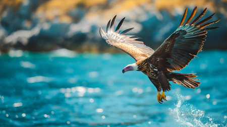 Majestic Eagle in Flight over Ocean Waters. Generative ai. High quality illustrationの素材