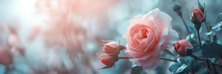 Elegant Pink Roses on Blurred Background. Generative ai. High quality illustrationの素材