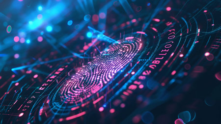 Futuristic Digital Fingerprint Identification Technology. Generative ai. High quality illustrationの素材