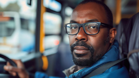 Professional Bus Driver at the Wheel. Generative ai. High quality illustrationの素材