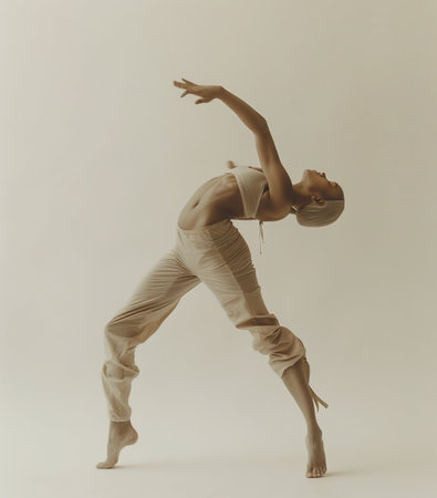 Graceful Ballet Dancer in Mid-Air Leap. Generative ai. High quality illustrationの素材
