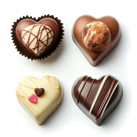 Assorted Heart-Shaped Chocolates Collection. Generative ai. High quality illustrationの素材