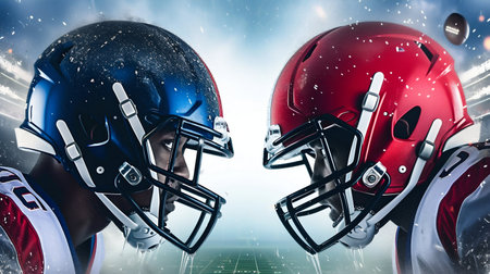 Gridiron Showdown: Football Players Face to Face. Generative ai. High quality illustrationの素材