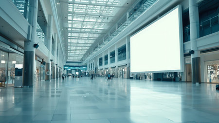 Modern Shopping Mall Interior with Large Blank Advertisement Screen. Generative ai. High quality illustrationの素材