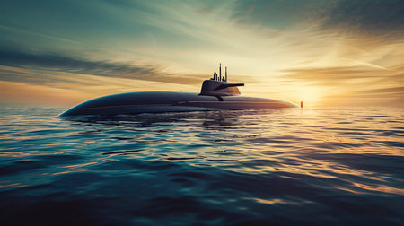 Submarine at Sea during Sunset. Generative ai. High quality illustrationの素材