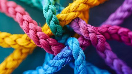 Vibrant Colored Ropes Knotted Together. Generative ai. High quality illustrationの素材