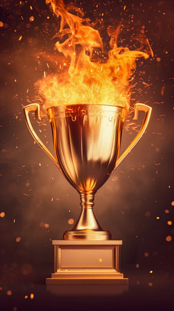 Flaming Trophy Symbolizing Victory and Success. Generative ai. High quality illustrationの素材