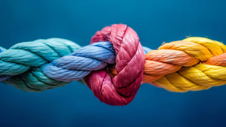 Vibrant Colored Ropes Knotted Together. Generative ai. High quality illustrationの素材