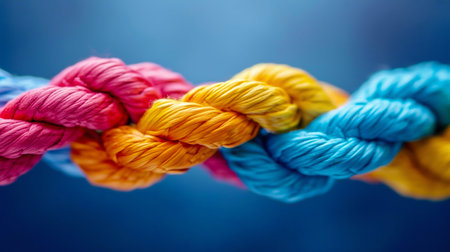 Vibrant Colored Ropes Knotted Together. Generative ai. High quality illustrationの素材