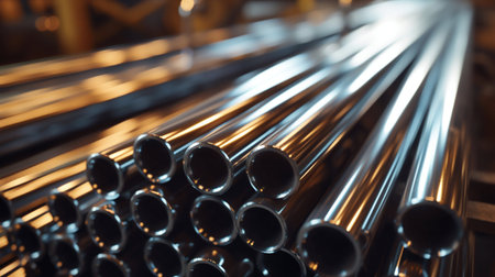 Gleaming Metal Pipes in Industrial Setting. Generative ai. High quality illustrationの素材