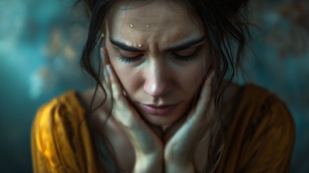 Emotional Distress Captured in Portrait. Generative ai. High quality illustrationの素材