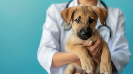 Caring Veterinarian Holding a Puppy. Generative ai. High quality illustrationの素材