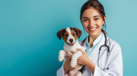 Caring Veterinarian Holding a Puppy. Generative ai. High quality illustrationの素材