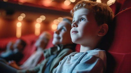 Child Experiencing Joy at the Movies. Generative ai. High quality illustrationの素材