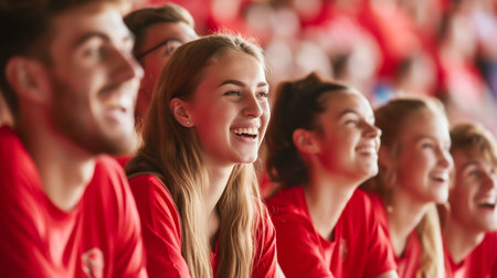 Excited Sports Fans Cheering at Stadium. Generative ai. High quality illustrationの素材