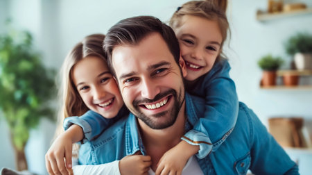 Family Embracing a Happy Moment Together. Generative ai. High quality illustrationの素材