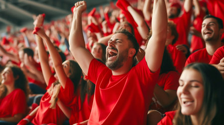 Excited Sports Fans Cheering at Stadium. Generative ai. High quality illustrationの素材