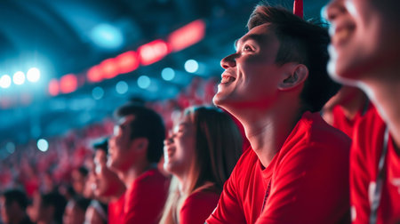 Excited Sports Fans Cheering at Stadium. Generative ai. High quality illustrationの素材