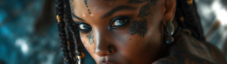 Intense Gaze of a Tribal Warrior Woman. Generative ai. High quality illustrationの素材