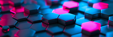 Futuristic Hexagonal Pattern with Neon Glow. Generative ai. High quality illustrationの素材
