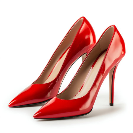 Classic Red High Heel Shoes Isolated on White Background. Generative ai. High quality illustrationの素材