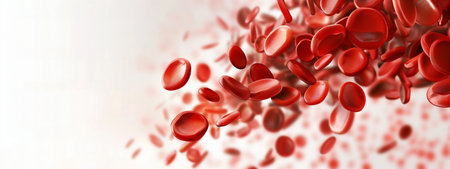 Dynamic Red Blood Cells on White Background. Generative ai. High quality illustrationの素材