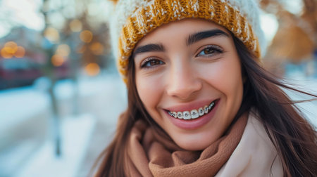 Happy Smile with Dental Braces. Generative ai. High quality illustrationの素材