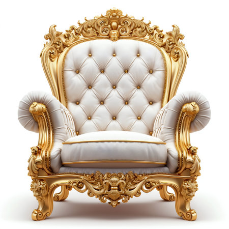 Luxurious Gold and White Throne Chair. Generative ai. High quality illustrationの素材