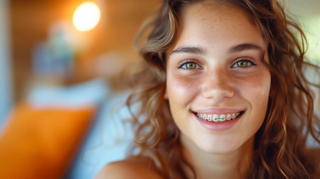 Happy Smile with Dental Braces. Generative ai. High quality illustrationの素材