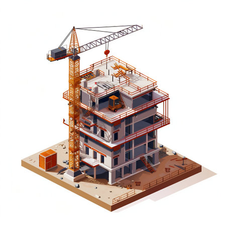 Isometric Illustration of a Busy Construction Site. Generative ai. High quality illustrationの素材