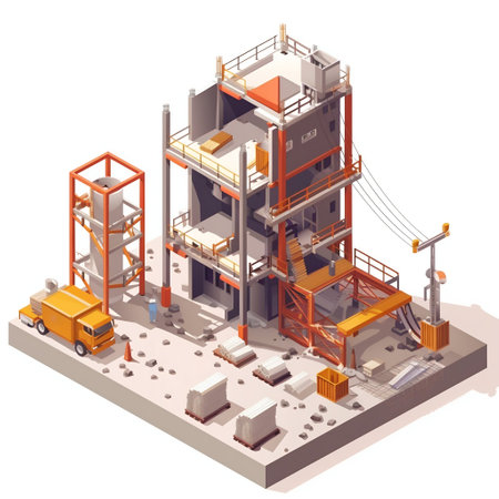Isometric Illustration of a Busy Construction Site. Generative ai. High quality illustrationの素材