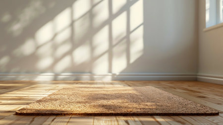 Warm Sunlight Casting Shadows in a Cozy Room with Yoga Mat. Generative ai. High quality illustrationの素材