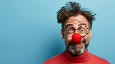 Joyful Moments: Man with Clown Nose and Whimsical Glasses. Generative ai. High quality illustrationの素材