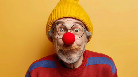 Joyful Moments: Man with Clown Nose and Whimsical Glasses. Generative ai. High quality illustrationの素材