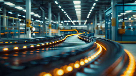 Dynamic Factory Interior with Motion Blur on Conveyor Belt. Generative ai. High quality illustrationの素材