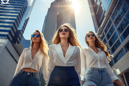Confident Businesswomen Walking in Urban Environment. Generative ai. High quality illustrationの素材